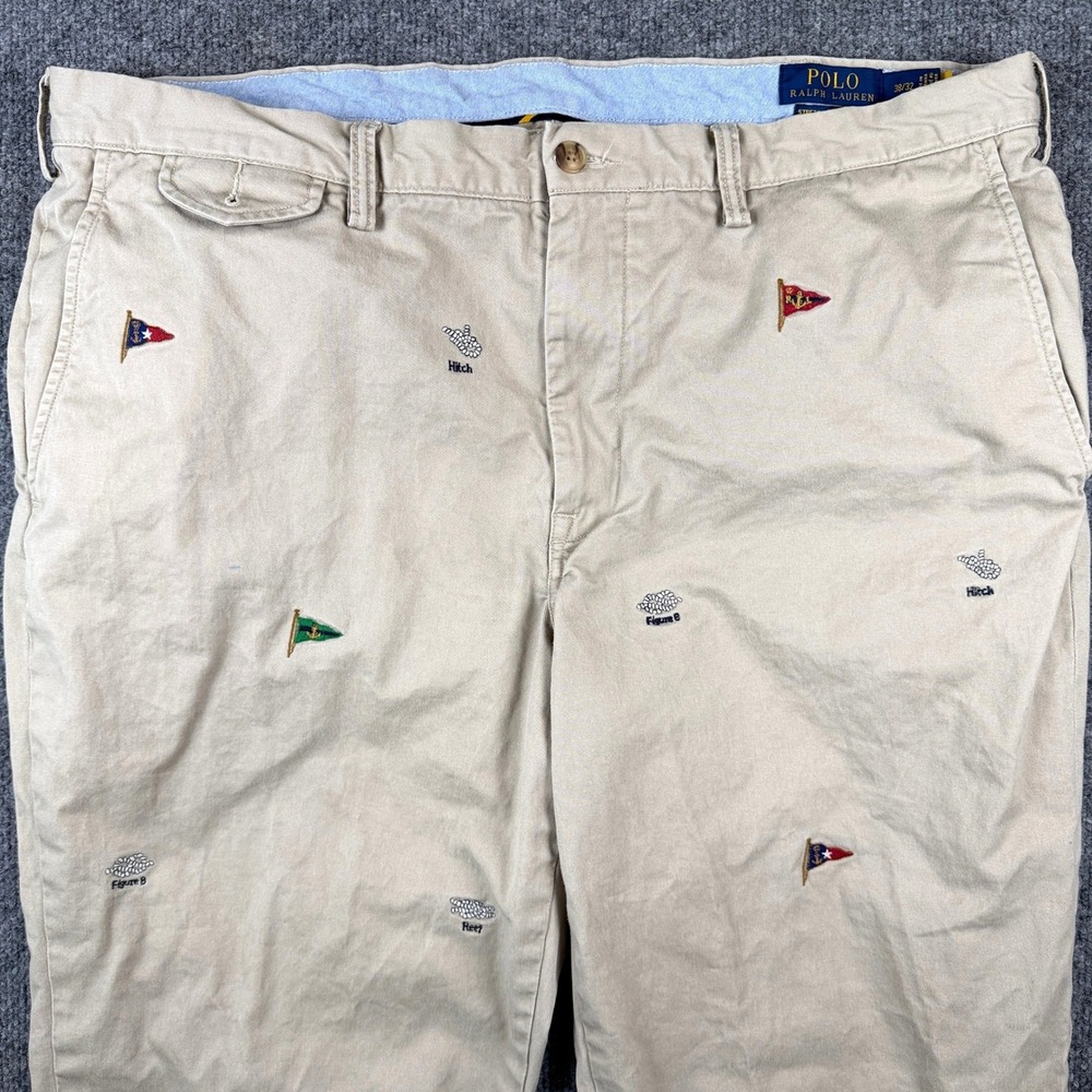Polo Ralph Lauren Pants Mens 38x32 Stretch Twill Critter Nautical Knots Flags